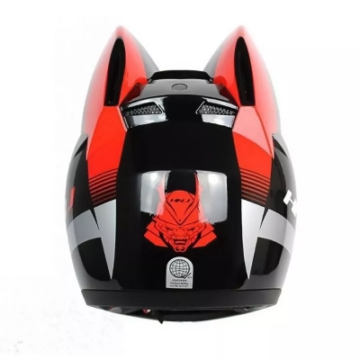 Мотошлем HNJ с кошачьими ушками красный, размер S-4